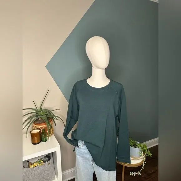Eileen Fisher Green Raglan Sleeve Top Minimalist Organic Cotton Blend Medium - Picture 1 of 13